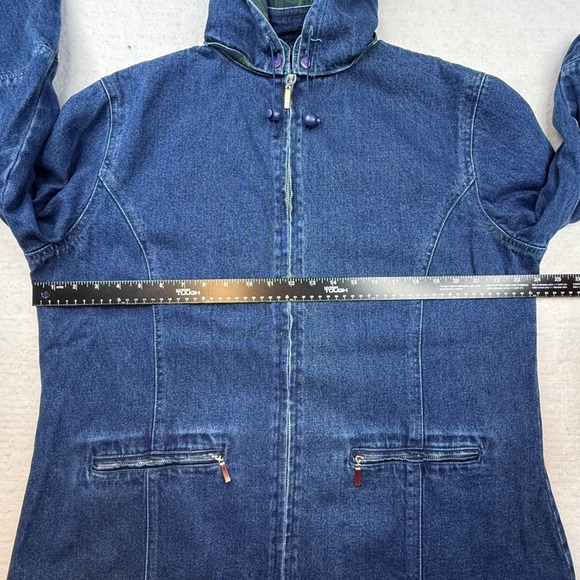 VTG North Style Denim Hooded Jacket Green Plaid Lined Zip Front Women Large - Picture 5 of 9